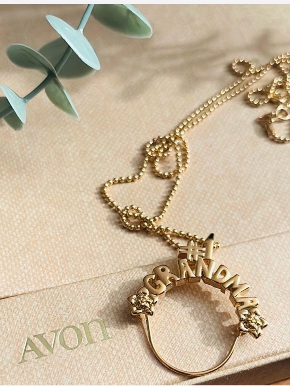 Avon Vintage #1 Grandma Charm Holder Gold Tone Necklace | 32” Ball Chain NIB
